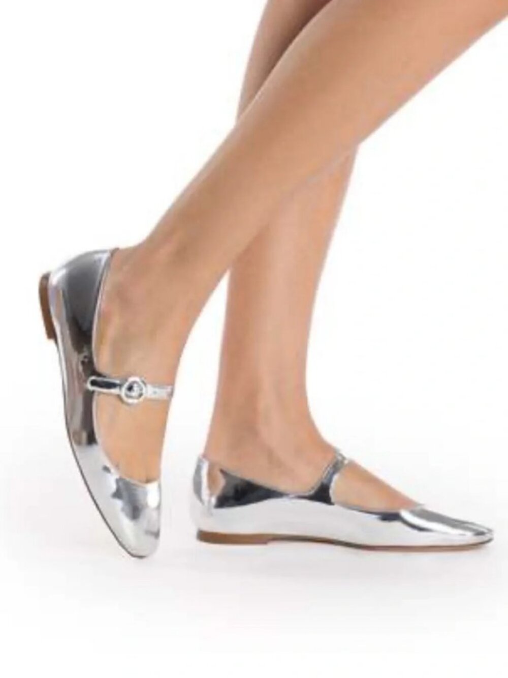 Womens Laroude Silver Leather Buckled Mary Jane Ballet Flats 11